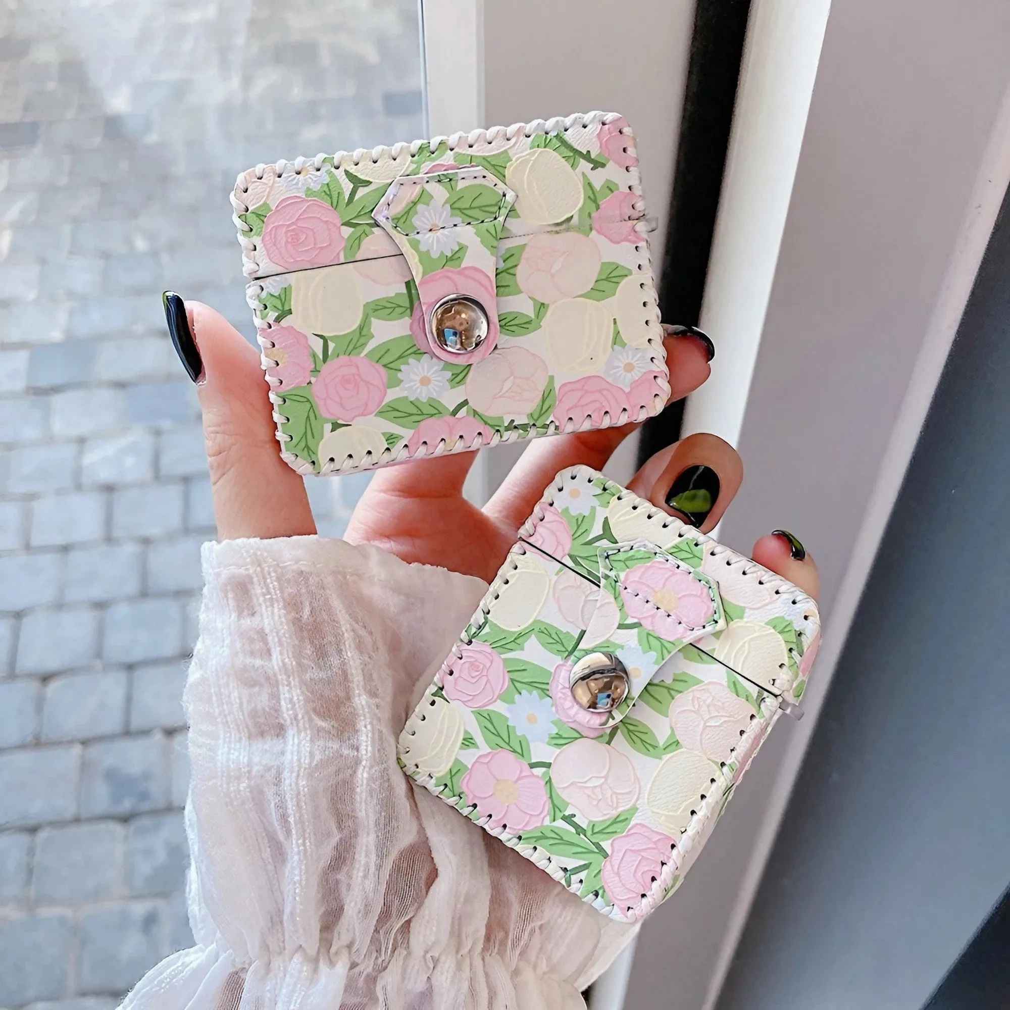Flower Oil Painting AirPods Case PU Leather Earphone Case