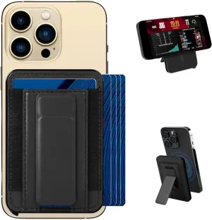 for MagSafe Wallet with Stand,Men's Magnetic Wallet,Pop up Metal&Leather Credit Card Holder with RFID Blocking Adjustable Phone Stand for iPhone 16/15/14/13/12 Series,8 Cards Hold (Black)
