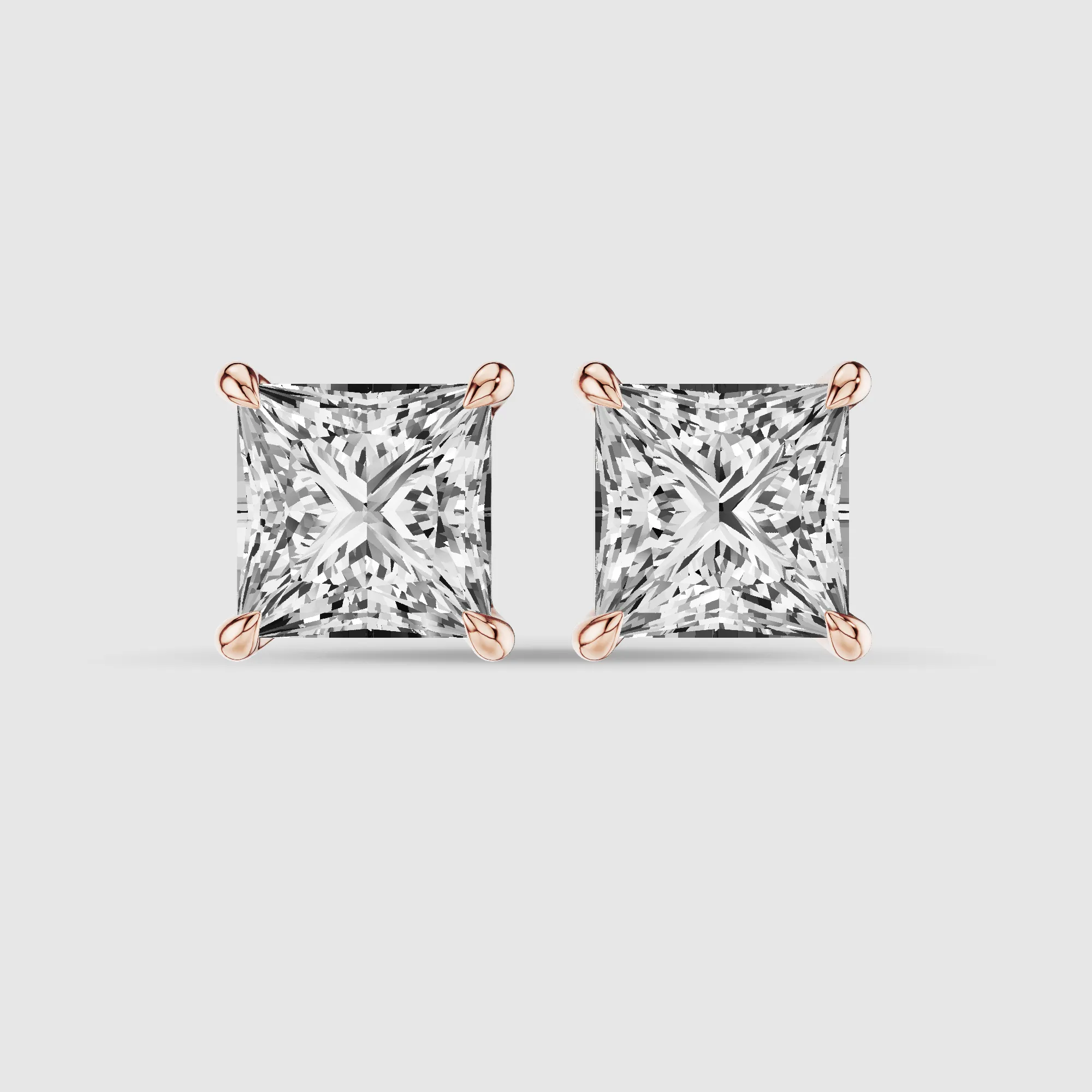 Four-Prong Solitaire Lab Grown Diamond Studs-Princess
