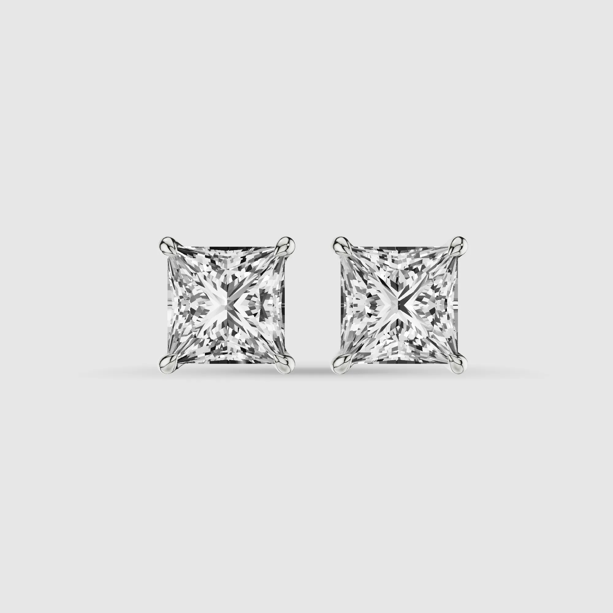 Four-Prong Solitaire Lab Grown Diamond Studs-Princess