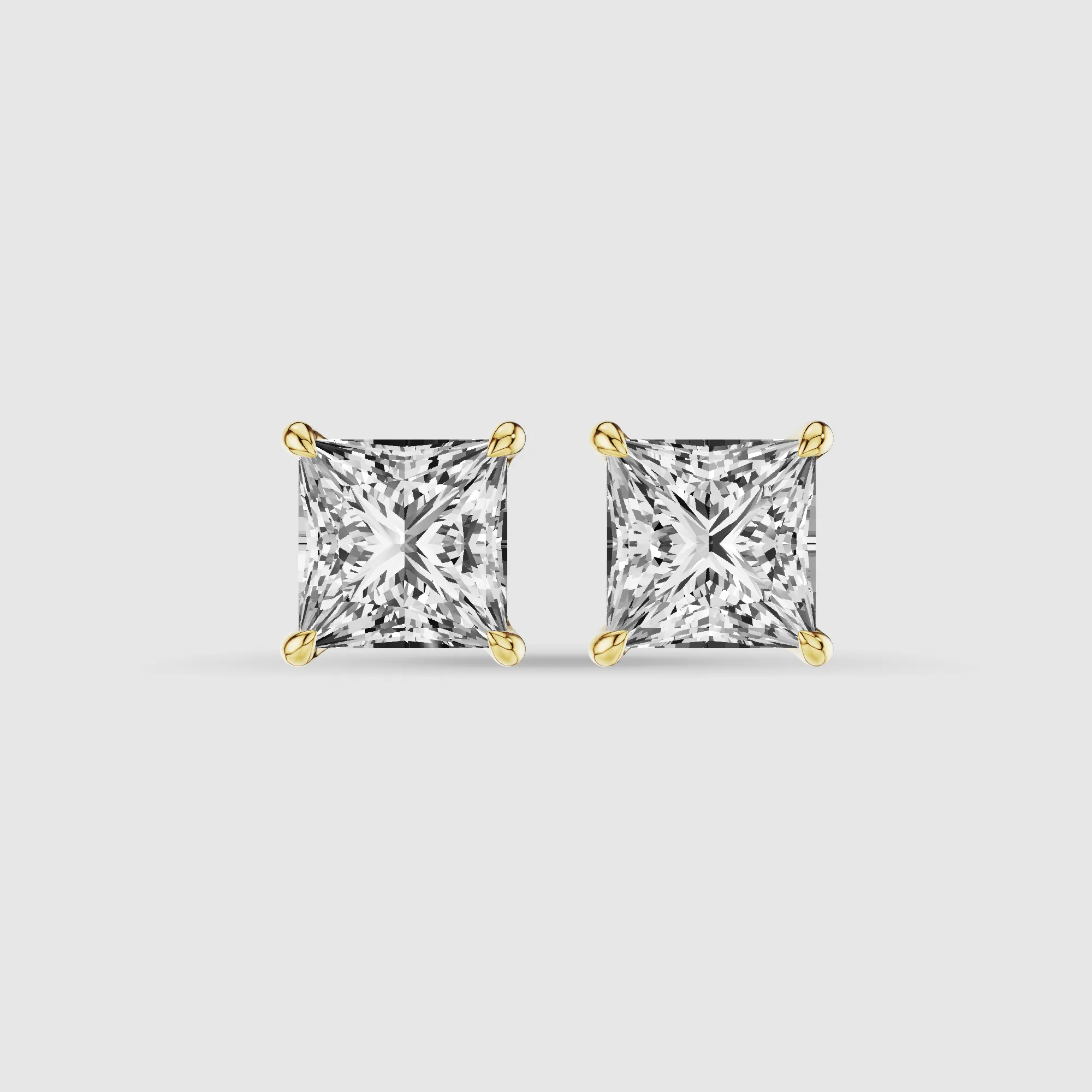 Four-Prong Solitaire Lab Grown Diamond Studs-Princess