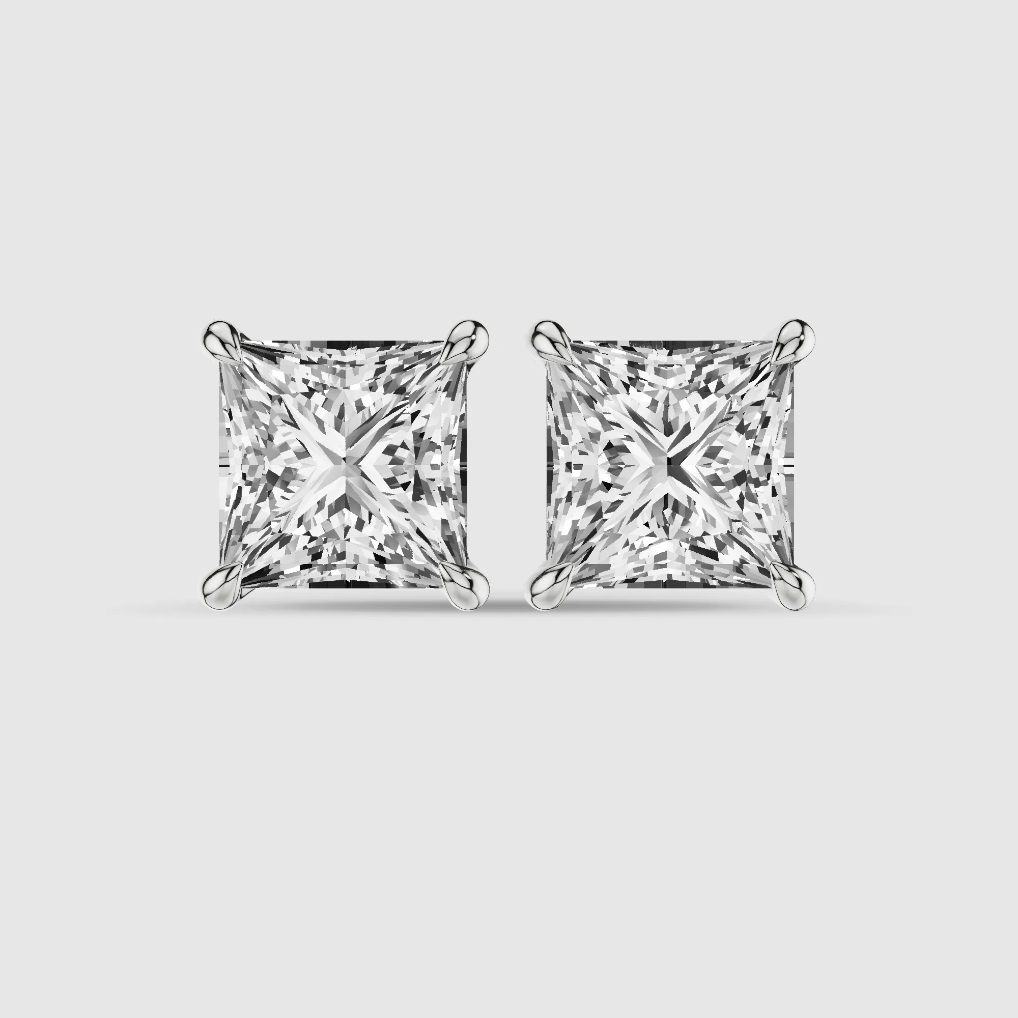 Four-Prong Solitaire Lab Grown Diamond Studs-Princess