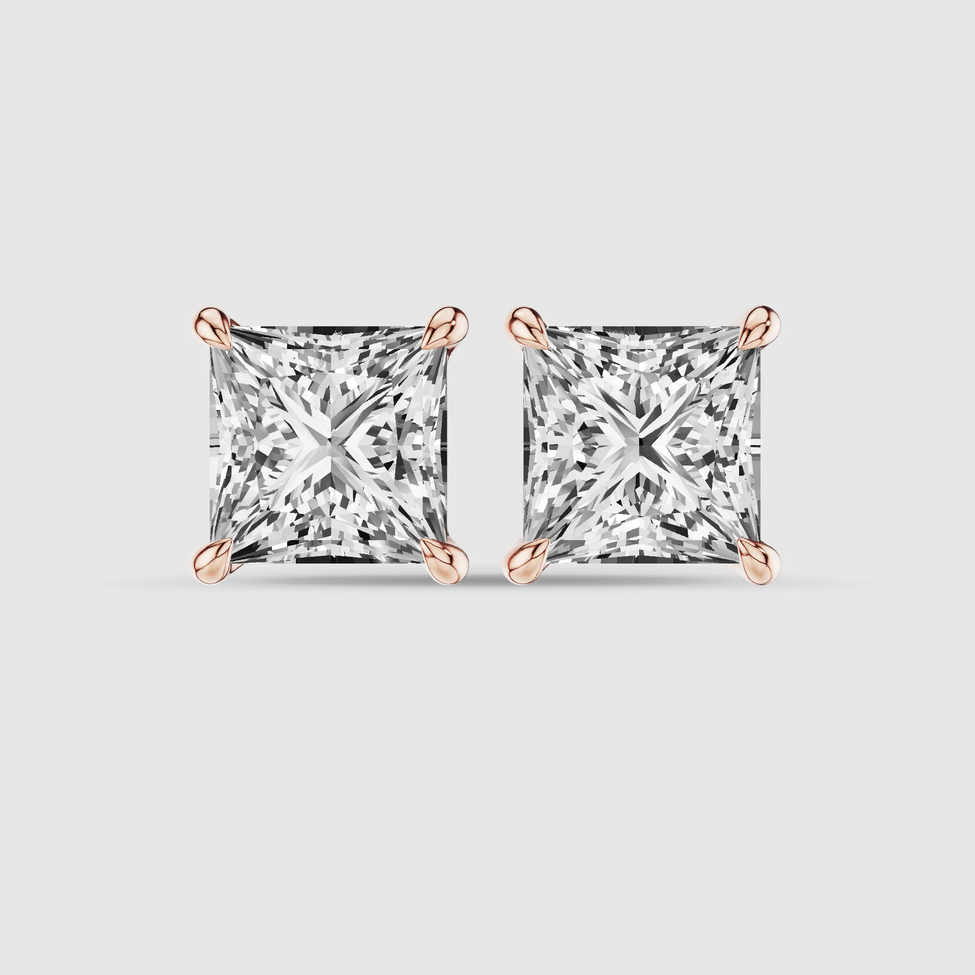 Four-Prong Solitaire Lab Grown Diamond Studs-Princess