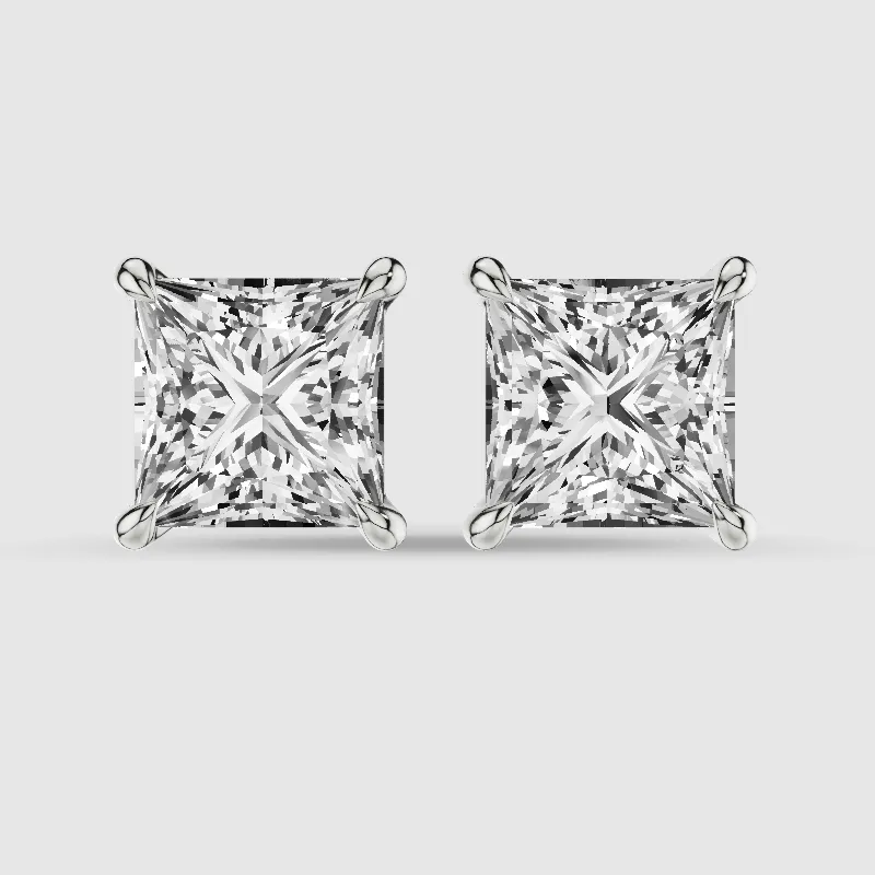 Four-Prong Solitaire Lab Grown Diamond Studs-Princess