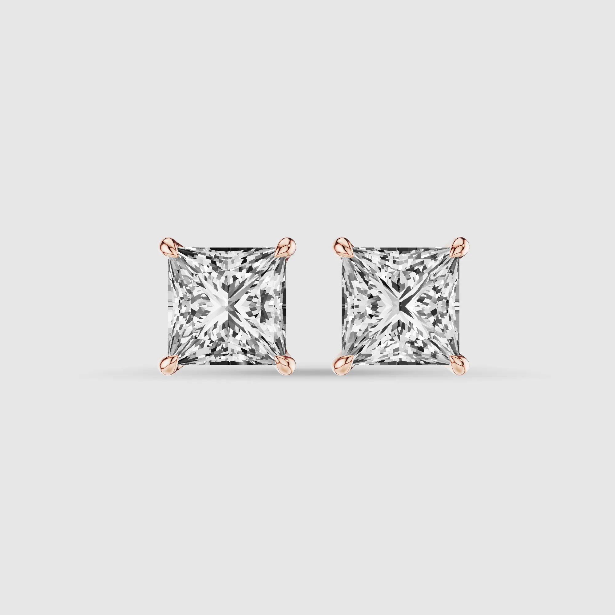 Four-Prong Solitaire Lab Grown Diamond Studs-Princess