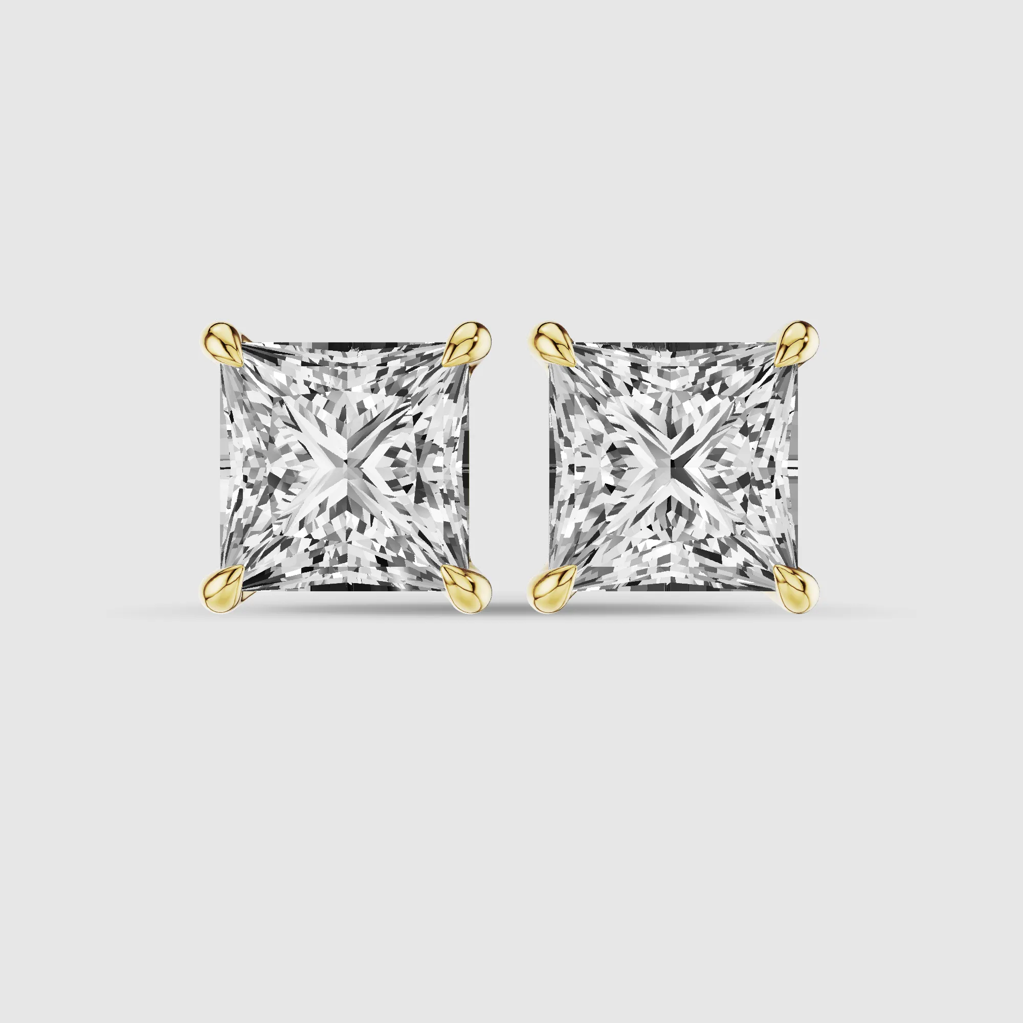 Four-Prong Solitaire Lab Grown Diamond Studs-Princess