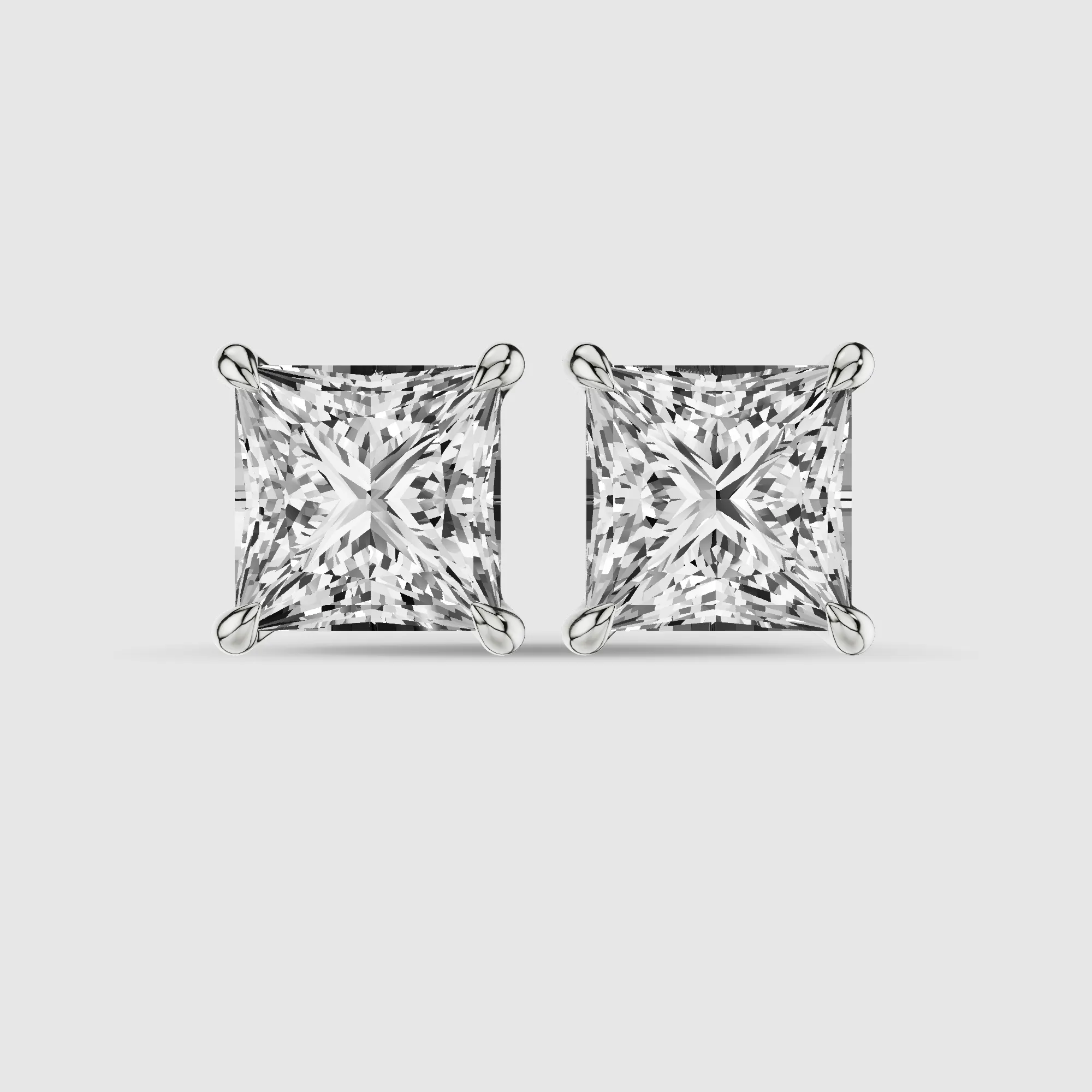 Four-Prong Solitaire Lab Grown Diamond Studs-Princess