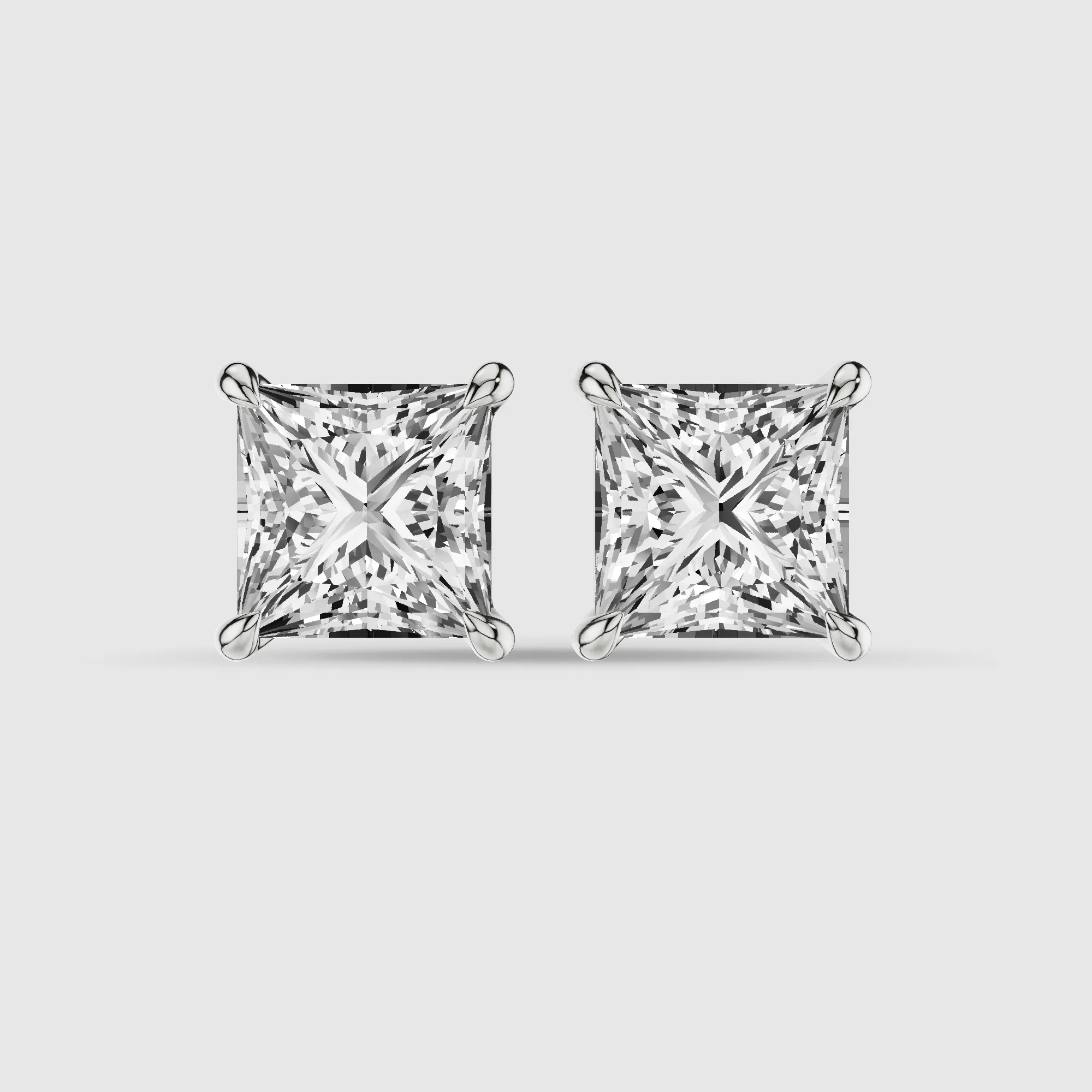 Four-Prong Solitaire Lab Grown Diamond Studs-Princess