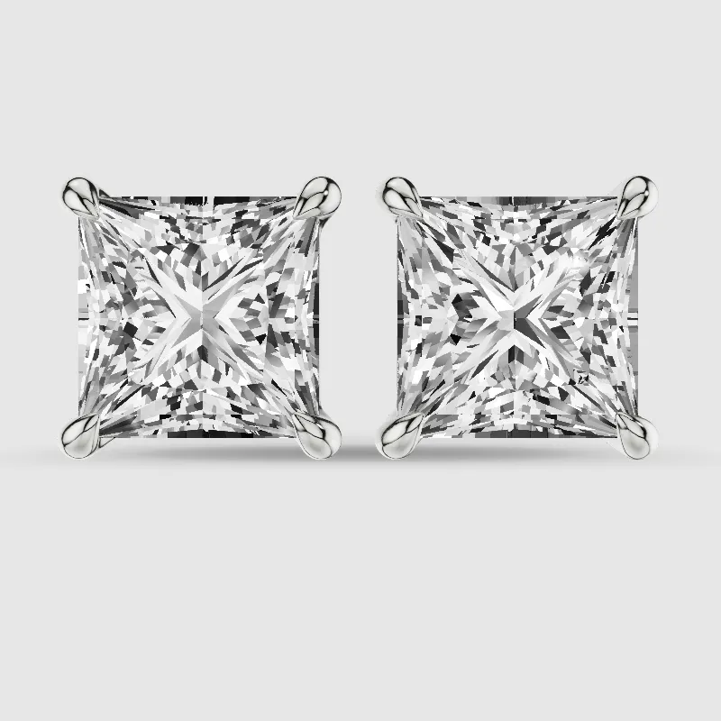Four-Prong Solitaire Lab Grown Diamond Studs-Princess