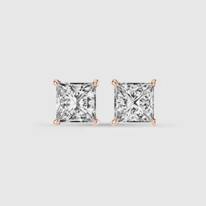 Four-Prong Solitaire Lab Grown Diamond Studs-Princess