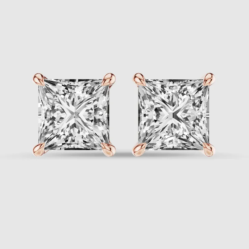 Four-Prong Solitaire Lab Grown Diamond Studs-Princess