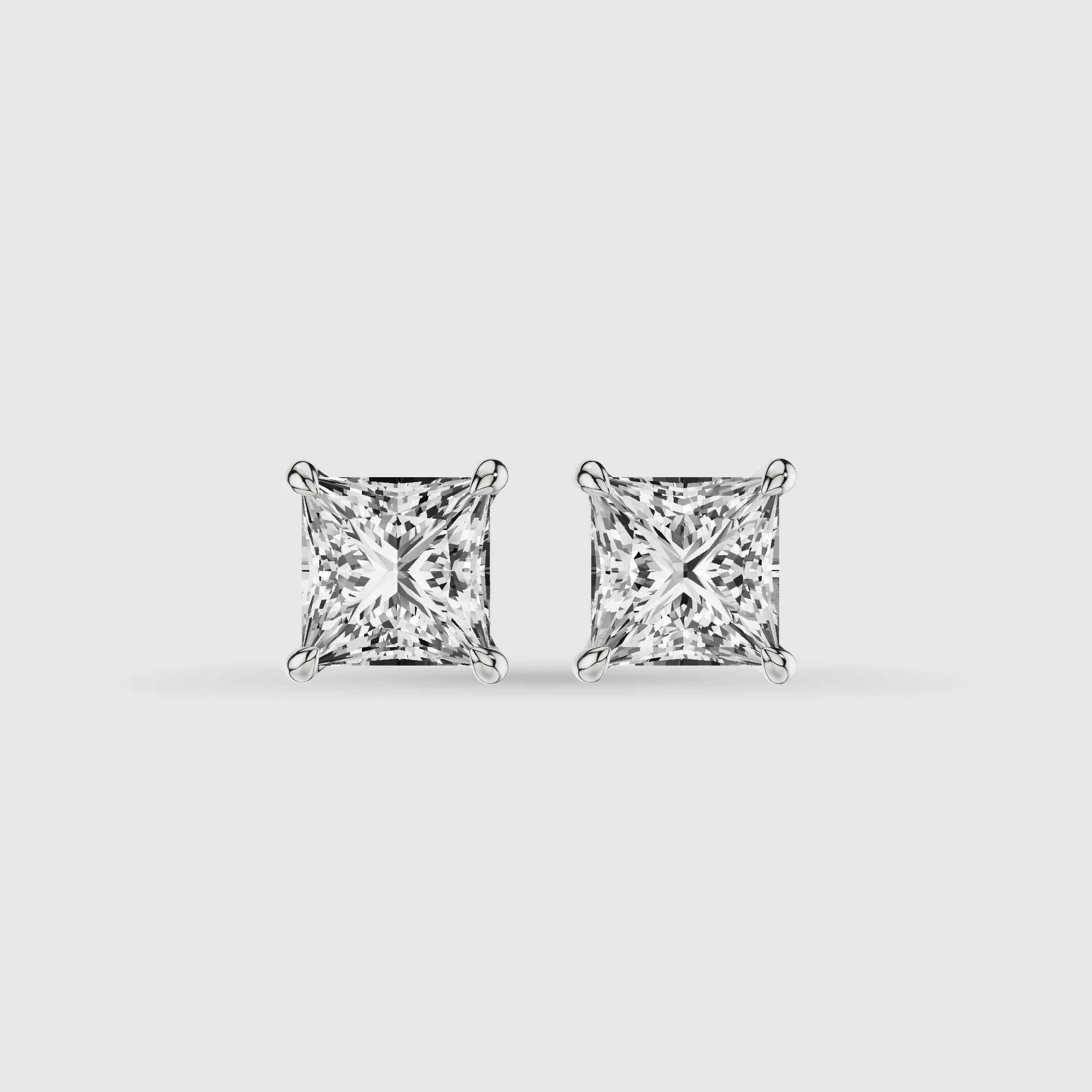 Four-Prong Solitaire Lab Grown Diamond Studs-Princess