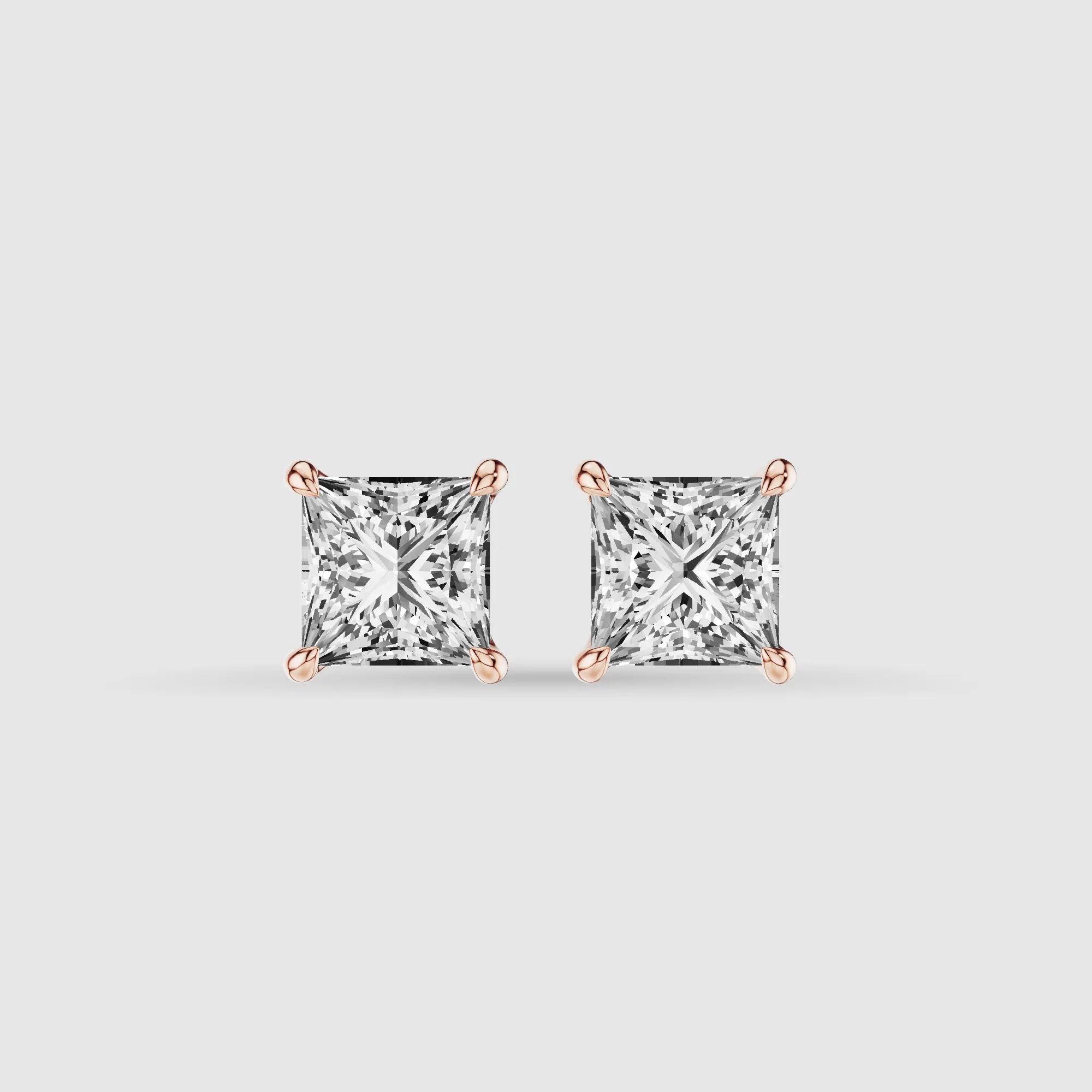 Four-Prong Solitaire Lab Grown Diamond Studs-Princess