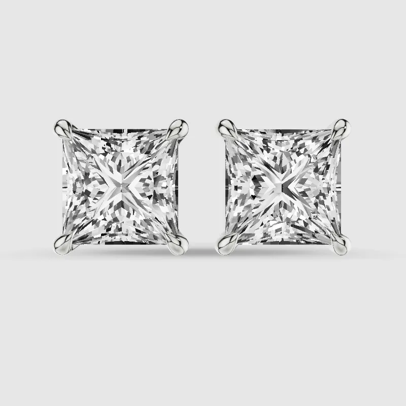 Four-Prong Solitaire Lab Grown Diamond Studs-Princess