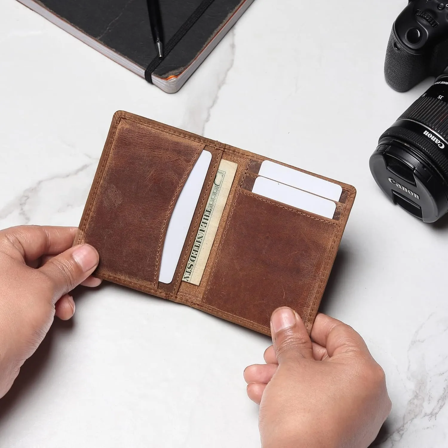 FOXHACKLE Leather Credit Card Holder Wallet for Men and Women, Thin Bifold RFID Blocking Wallet, Slim Front Pocket Minimalist Wallet, Small Card Case