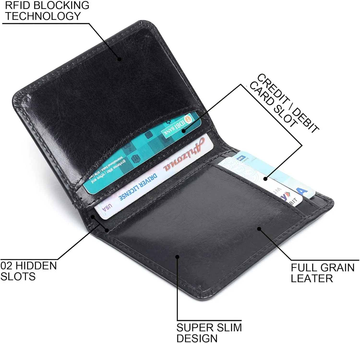 FOXHACKLE Leather Credit Card Holder Wallet for Men and Women, Thin Bifold RFID Blocking Wallet, Slim Front Pocket Minimalist Wallet, Small Card Case