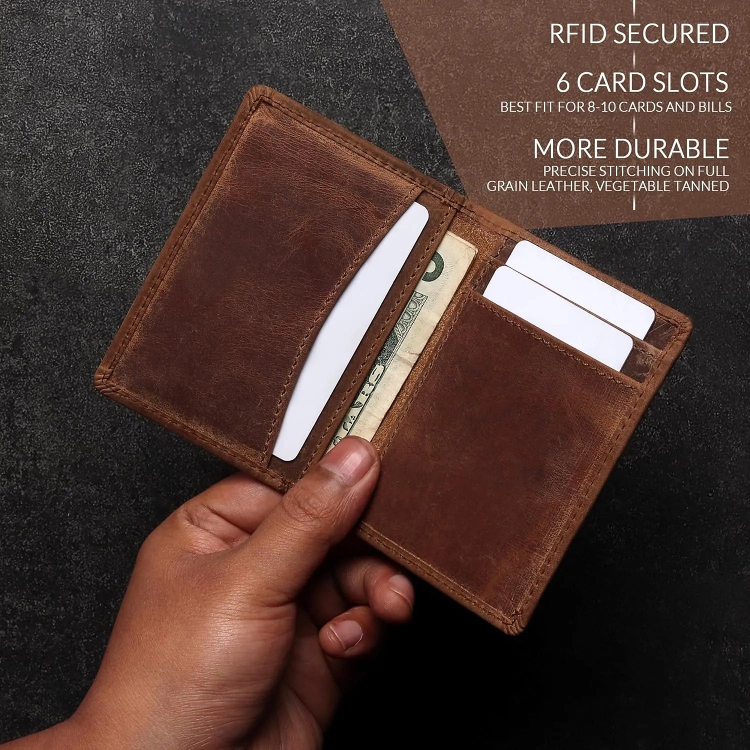 FOXHACKLE Leather Credit Card Holder Wallet for Men and Women, Thin Bifold RFID Blocking Wallet, Slim Front Pocket Minimalist Wallet, Small Card Case