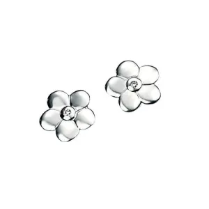 Girls Silver Flower D for Diamond Earrings