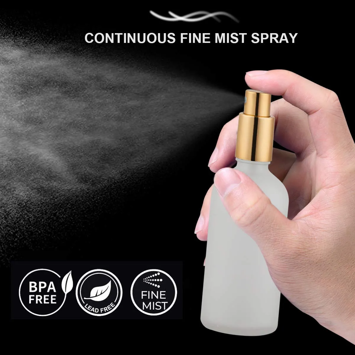 Glass Spray Bottle 3.4oz, Empty Frosted Perfume Atomizer, Fine Mist Spray,Gold Sprayer (2 PACK)