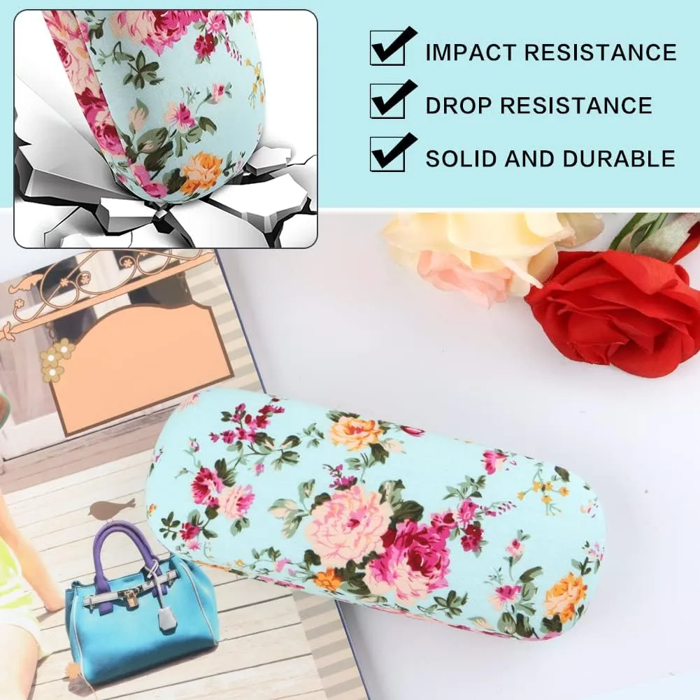 Glasses Case Hard Shell Eyeglass Case for Women Fabrics Floral Retro Spectacle Case Box Portable