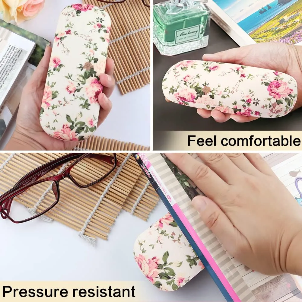 Glasses Case Hard Shell Eyeglass Case for Women Fabrics Floral Retro Spectacle Case Box Portable