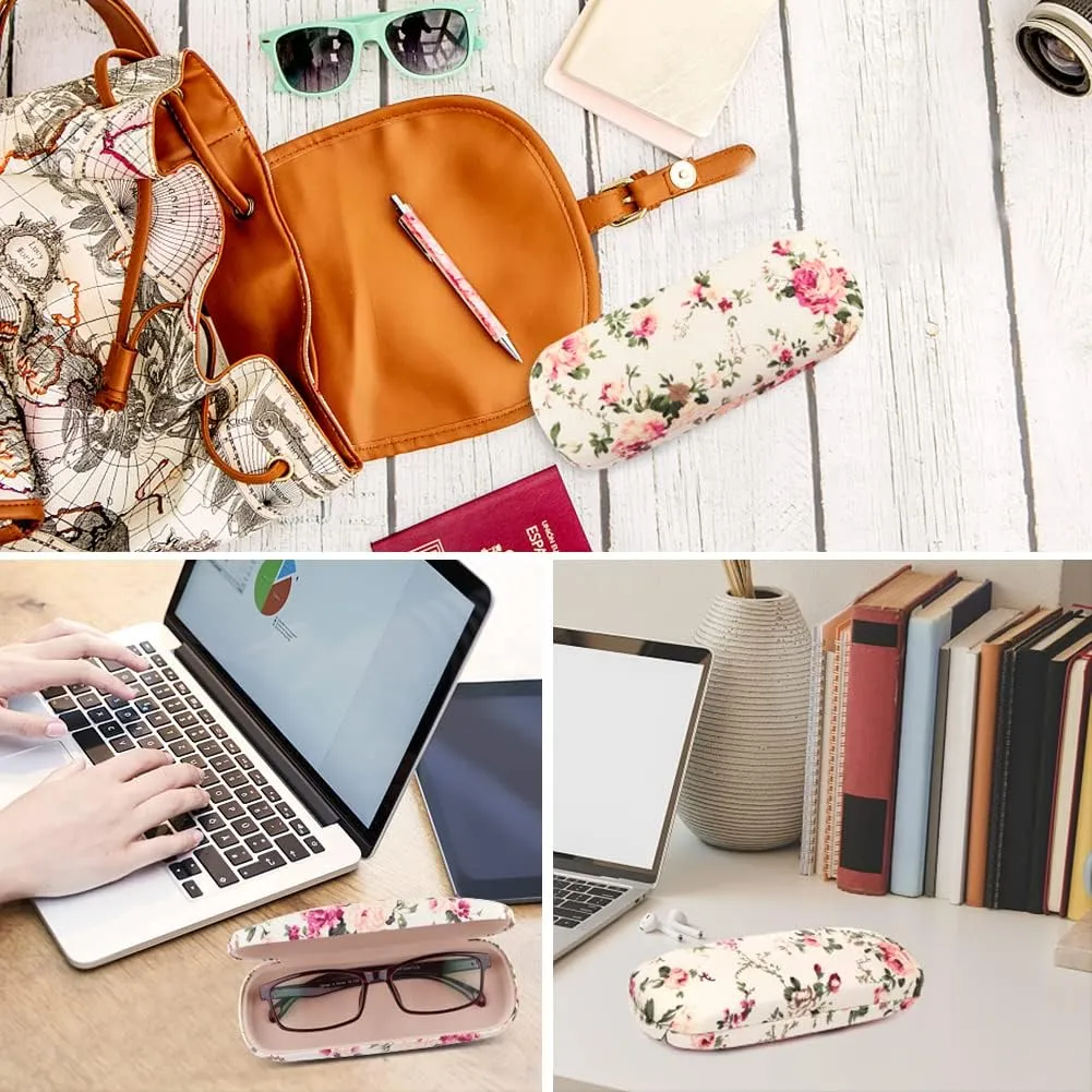 Glasses Case Hard Shell Eyeglass Case for Women Fabrics Floral Retro Spectacle Case Box Portable