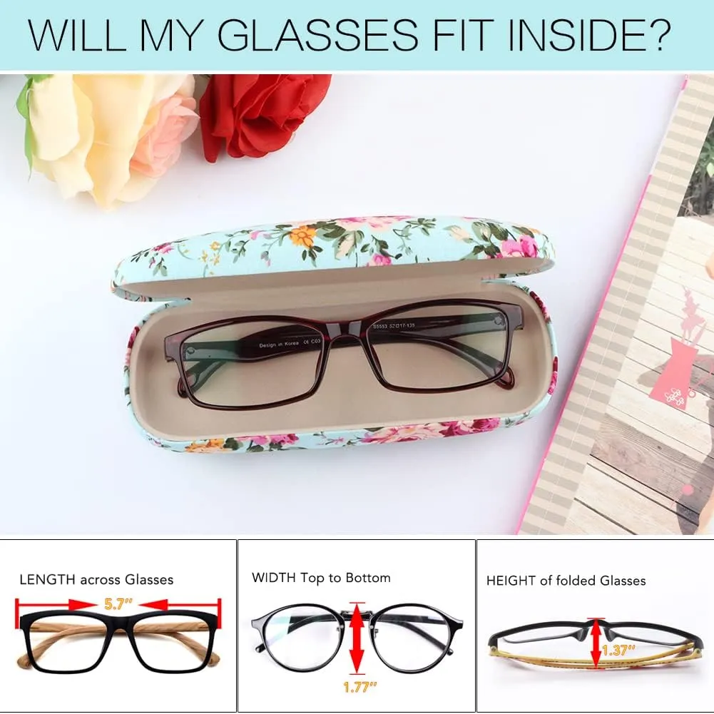 Glasses Case Hard Shell Eyeglass Case for Women Fabrics Floral Retro Spectacle Case Box Portable
