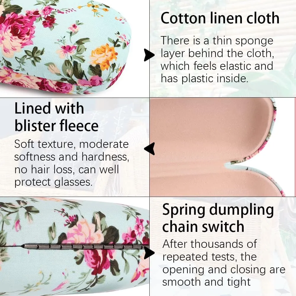 Glasses Case Hard Shell Eyeglass Case for Women Fabrics Floral Retro Spectacle Case Box Portable