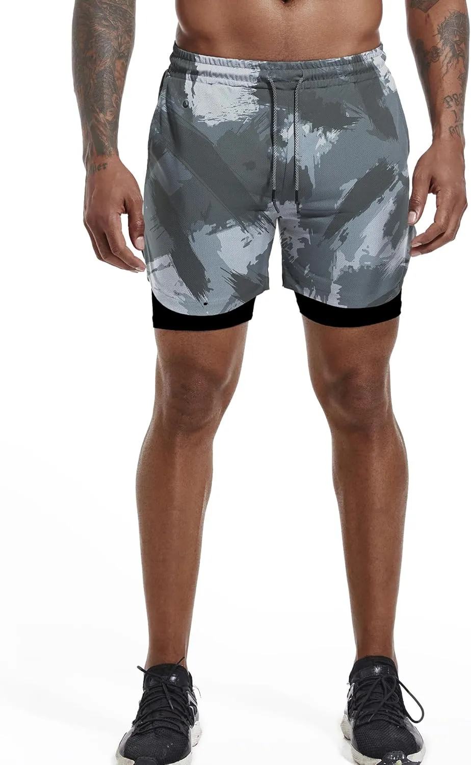 GYMELITE Men's 2 in 1 Workout Running Shorts 7" Gym Yoga Active Sports Shorts Lightweight Training with Phone Pockets