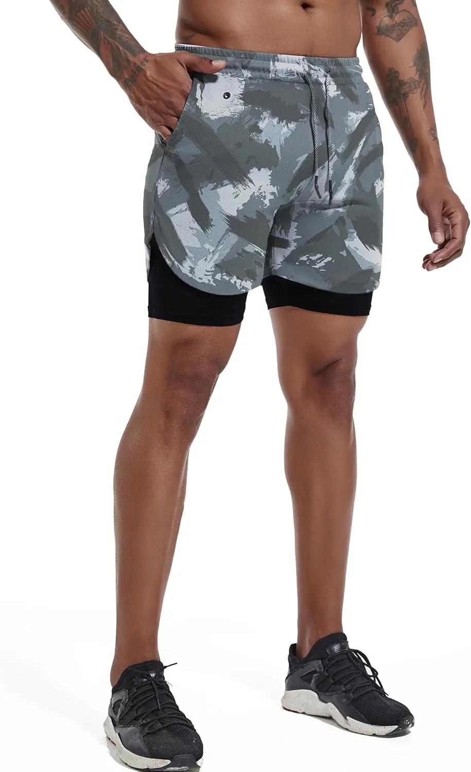 GYMELITE Men's 2 in 1 Workout Running Shorts 7" Gym Yoga Active Sports Shorts Lightweight Training with Phone Pockets