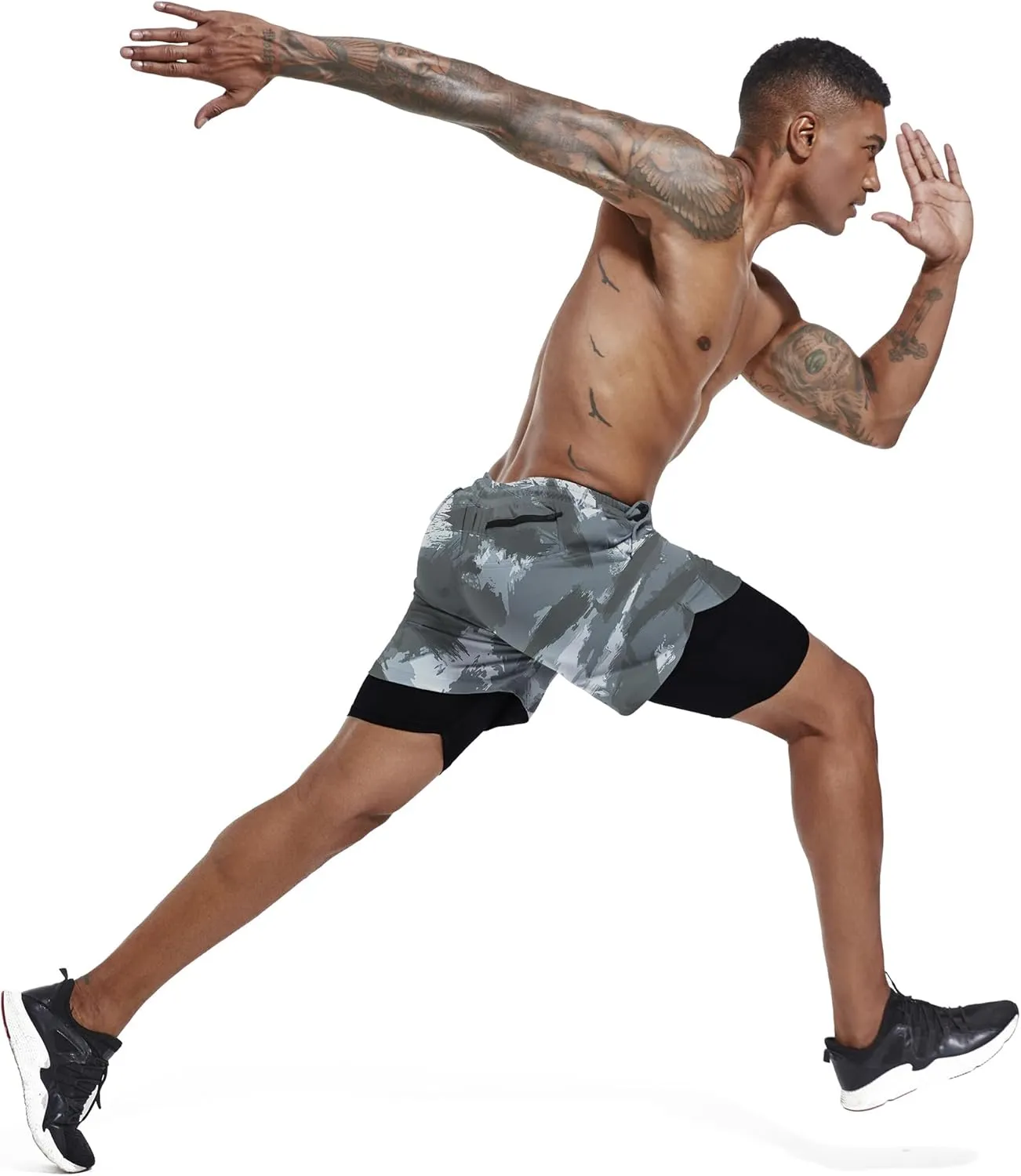 GYMELITE Men's 2 in 1 Workout Running Shorts 7" Gym Yoga Active Sports Shorts Lightweight Training with Phone Pockets