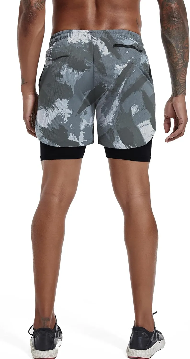 GYMELITE Men's 2 in 1 Workout Running Shorts 7" Gym Yoga Active Sports Shorts Lightweight Training with Phone Pockets