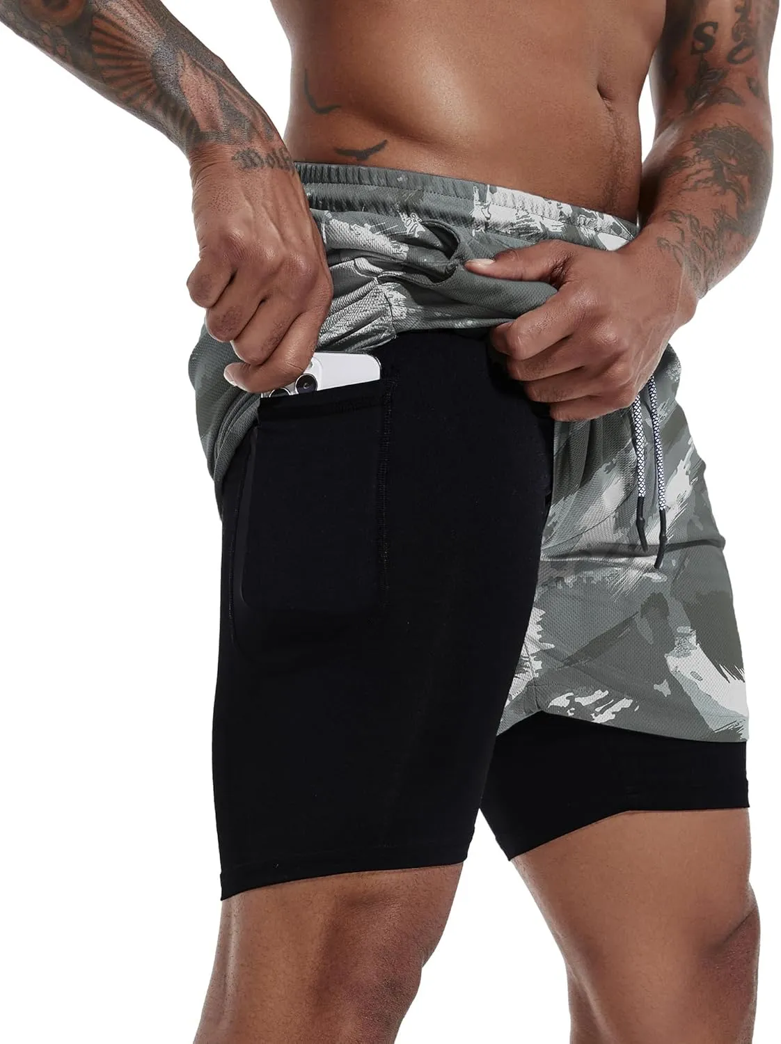 GYMELITE Men's 2 in 1 Workout Running Shorts 7" Gym Yoga Active Sports Shorts Lightweight Training with Phone Pockets