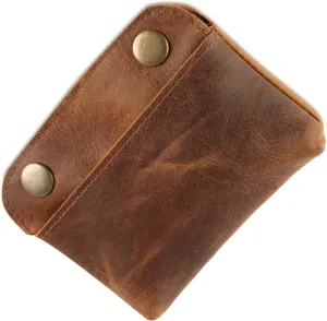 Handmade Leather Double Snap Pouch, Coin Purse, Cash & Card Holder, Makeup Bag, Cable Organizer - Minimalist Leather Snap Wallet, Durable Clasp Pouch for Travel & Accessories