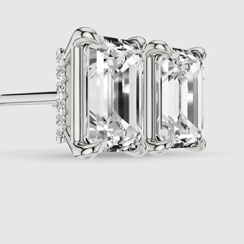 Hidden Halo Solitaire Lab Grown Diamond Studs-Emerald Cut