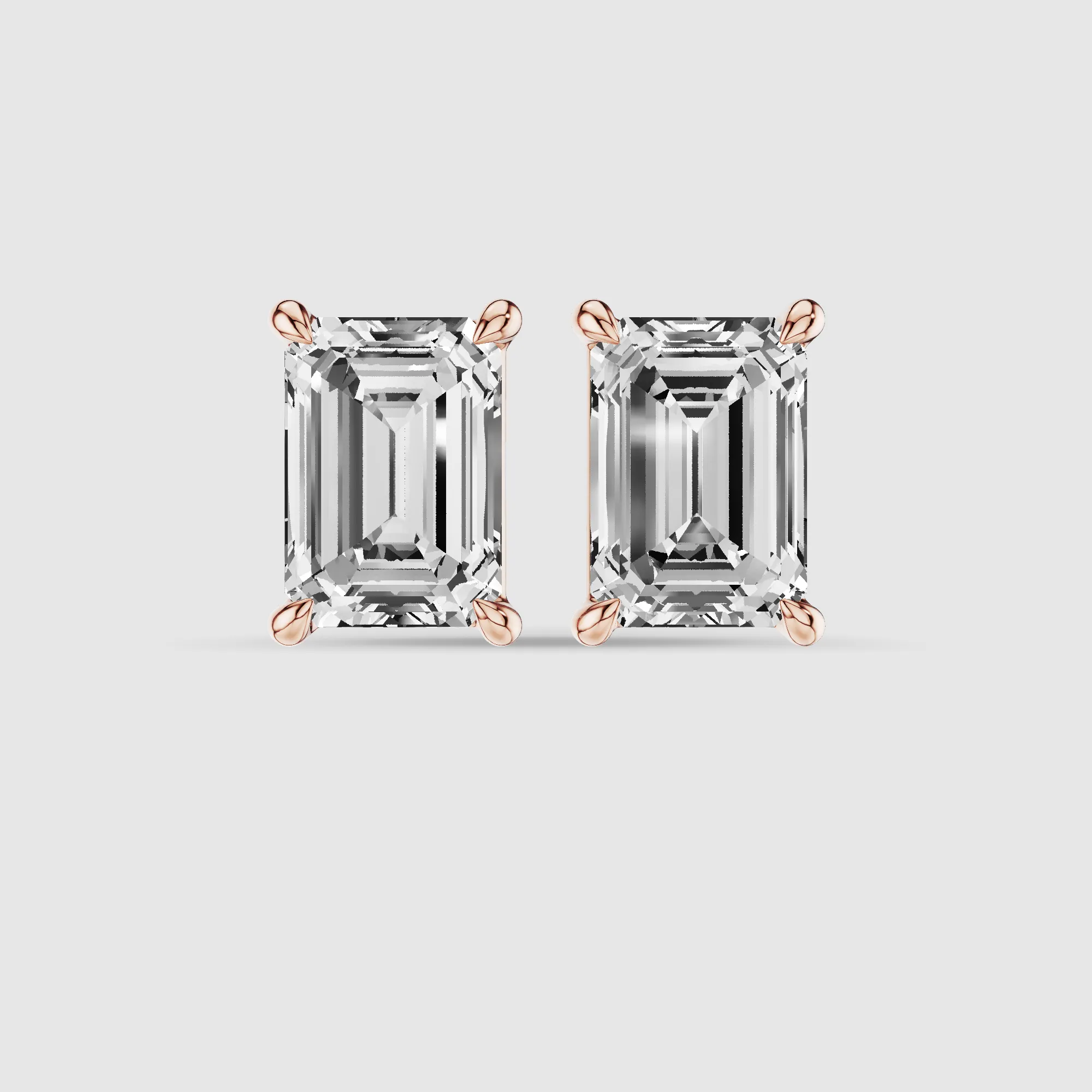 Hidden Halo Solitaire Lab Grown Diamond Studs-Emerald Cut