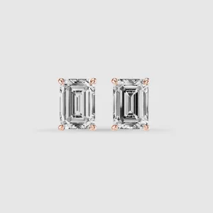 Hidden Halo Solitaire Lab Grown Diamond Studs-Emerald Cut