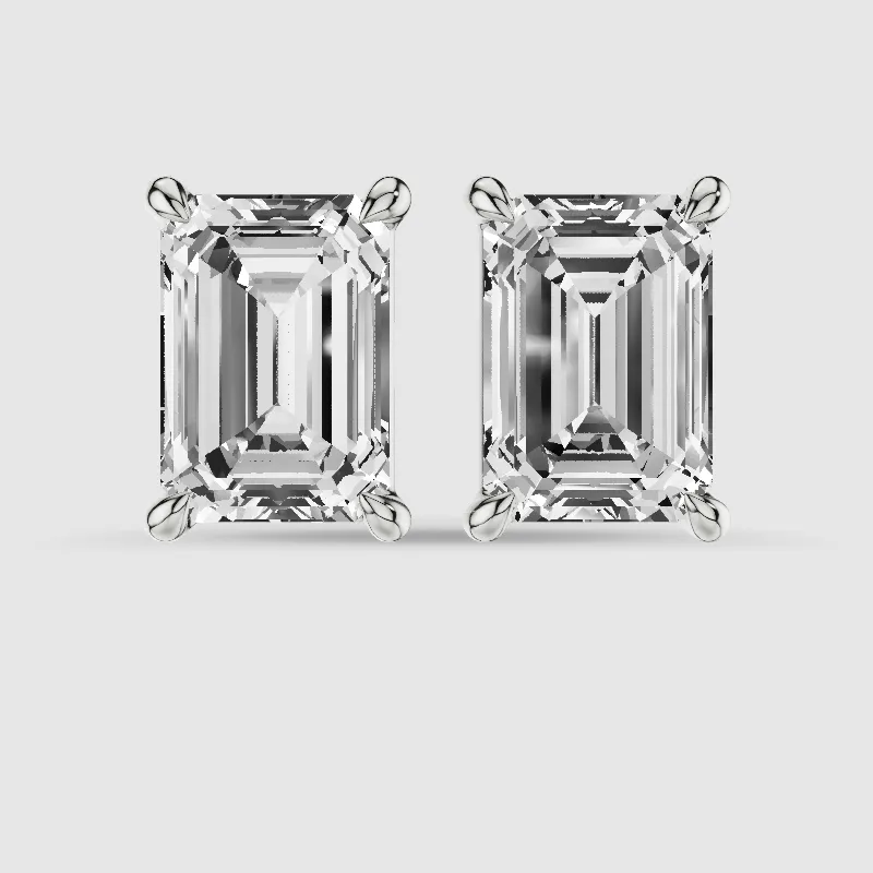 Hidden Halo Solitaire Lab Grown Diamond Studs-Emerald Cut
