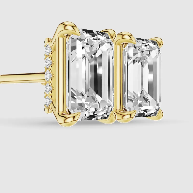 Hidden Halo Solitaire Lab Grown Diamond Studs-Emerald Cut