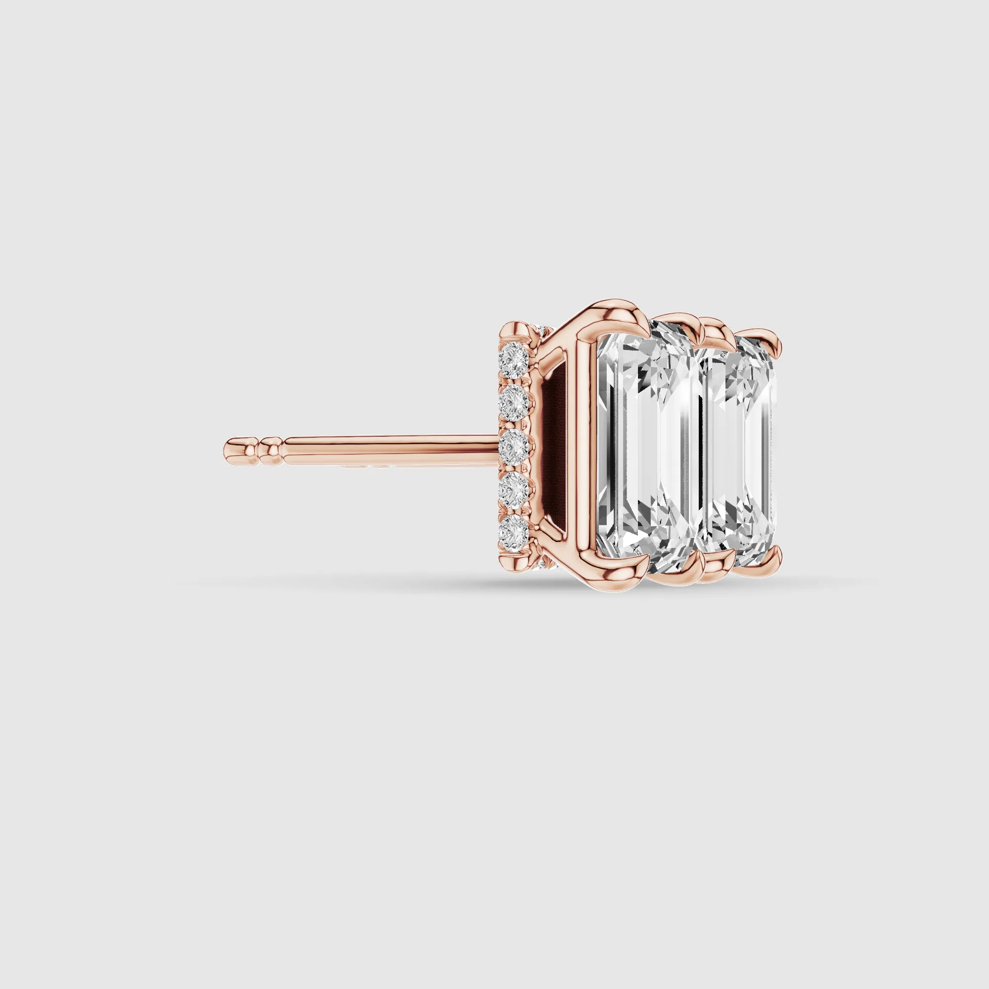 Hidden Halo Solitaire Lab Grown Diamond Studs-Emerald Cut