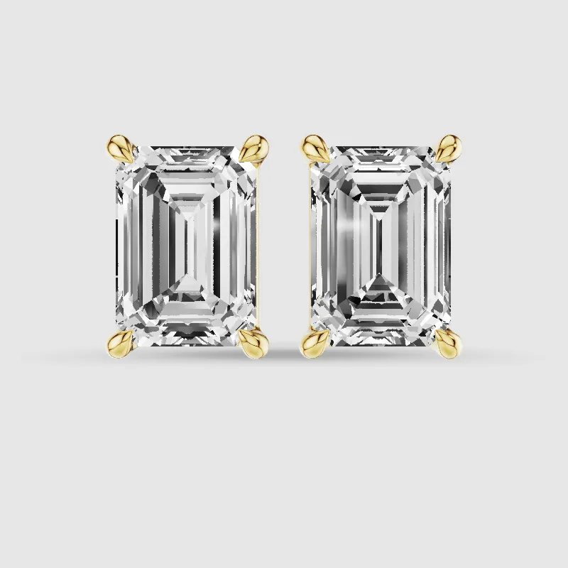 Hidden Halo Solitaire Lab Grown Diamond Studs-Emerald Cut