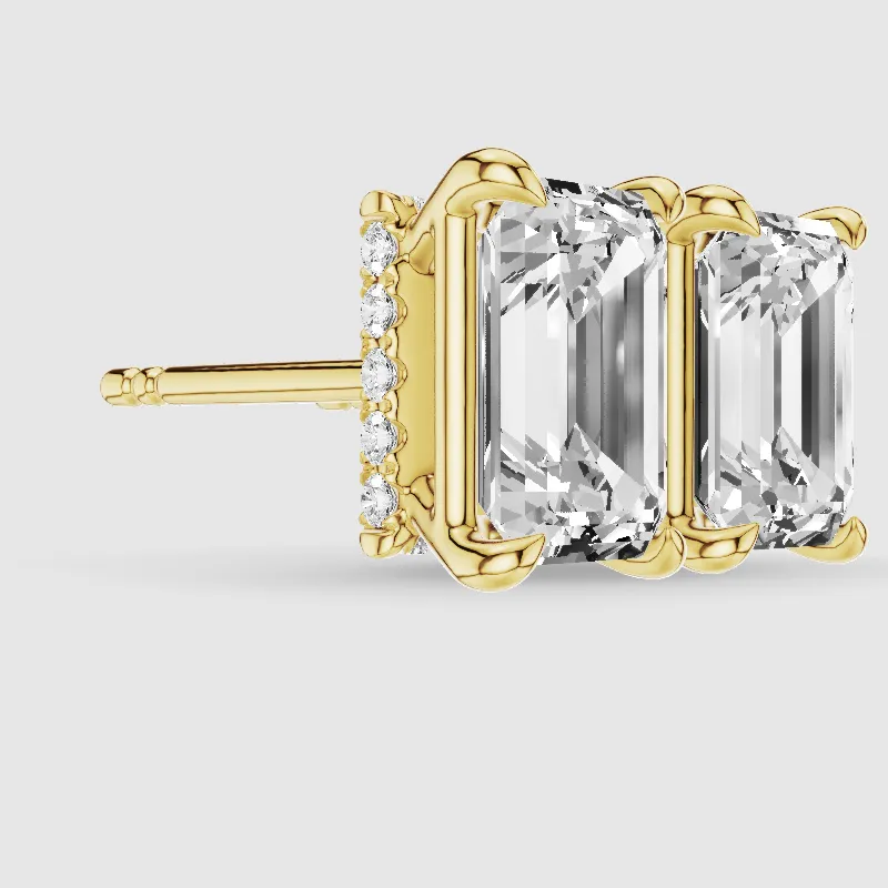 Hidden Halo Solitaire Lab Grown Diamond Studs-Emerald Cut