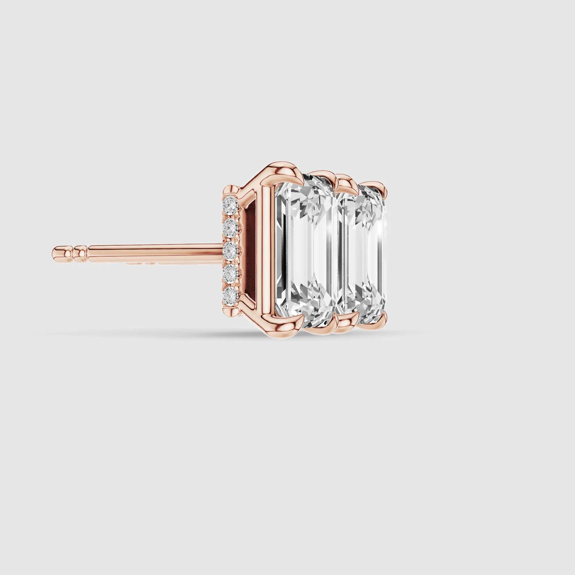 Hidden Halo Solitaire Lab Grown Diamond Studs-Emerald Cut