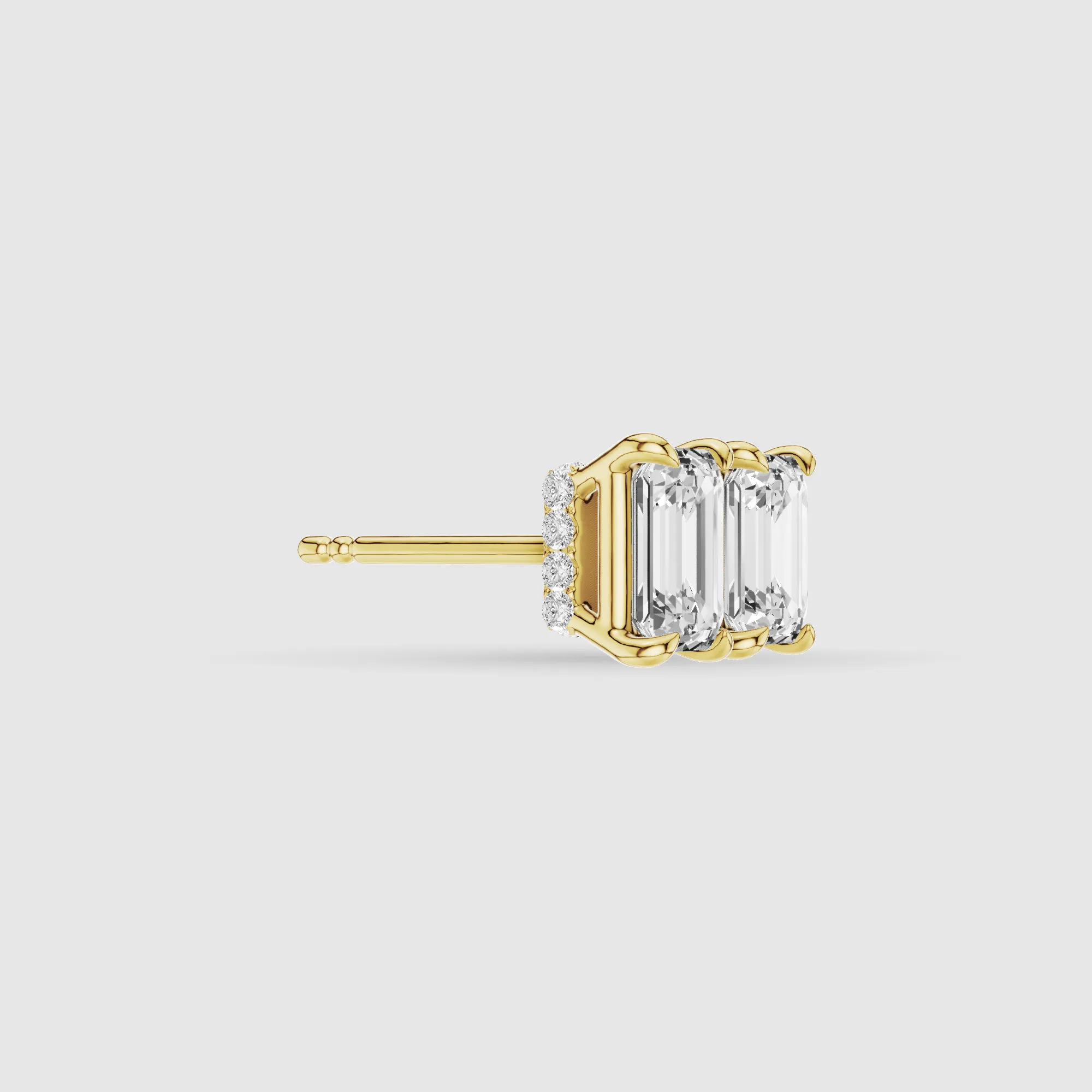 Hidden Halo Solitaire Lab Grown Diamond Studs-Emerald Cut