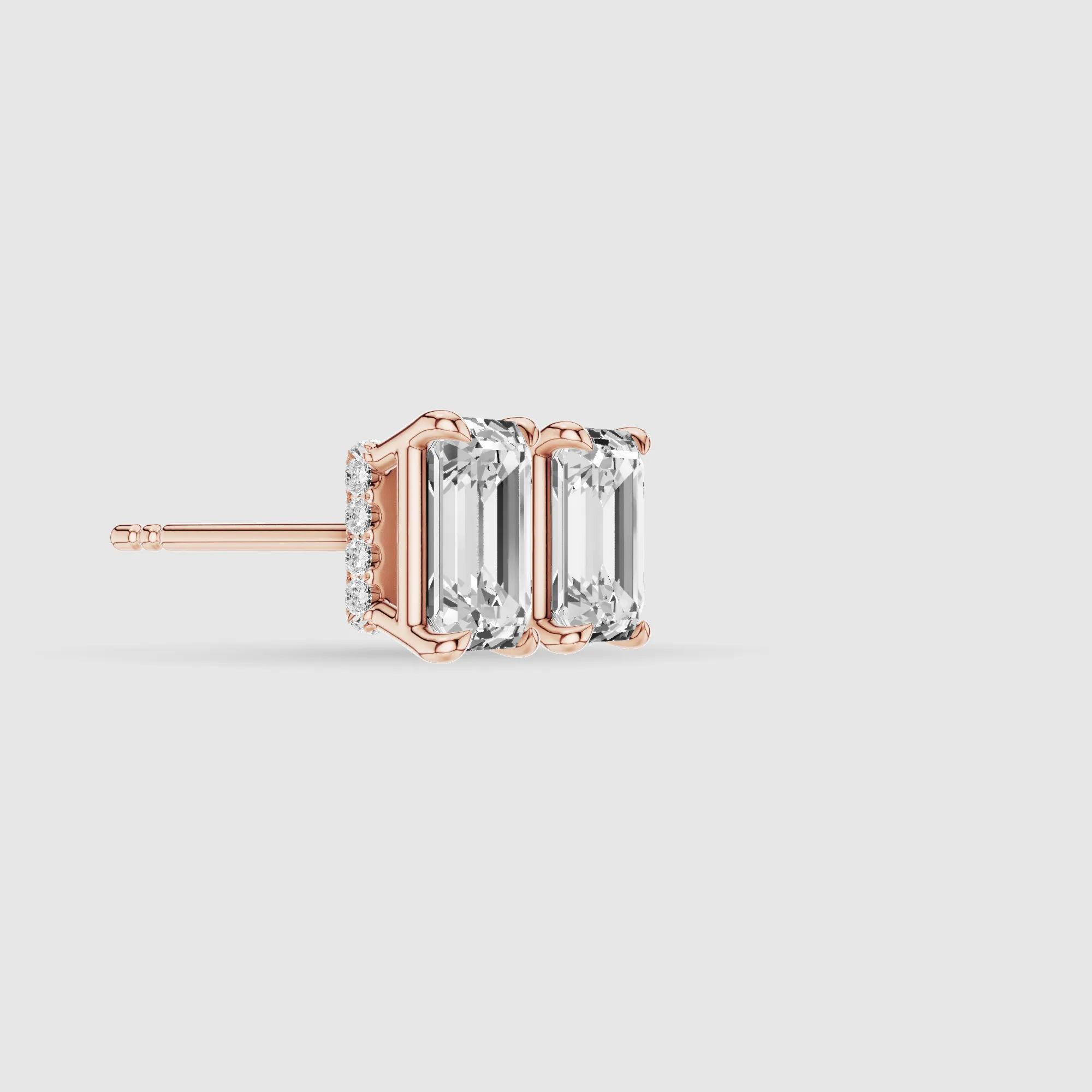 Hidden Halo Solitaire Lab Grown Diamond Studs-Emerald Cut