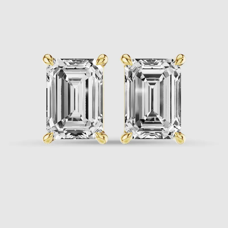 Hidden Halo Solitaire Lab Grown Diamond Studs-Emerald Cut