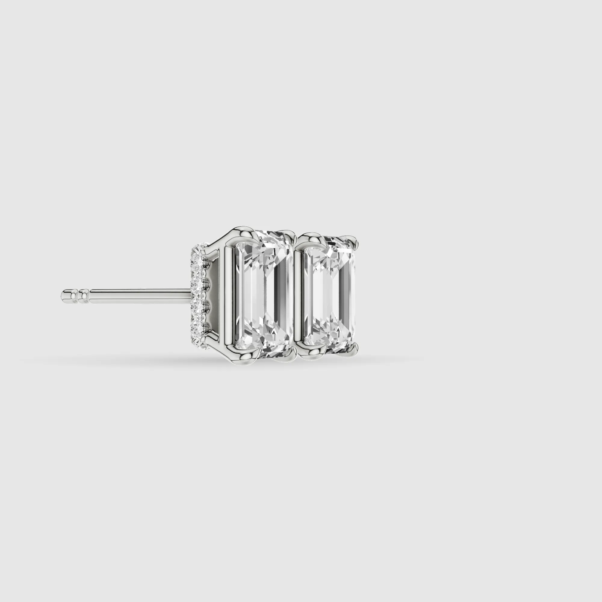 Hidden Halo Solitaire Lab Grown Diamond Studs-Emerald Cut
