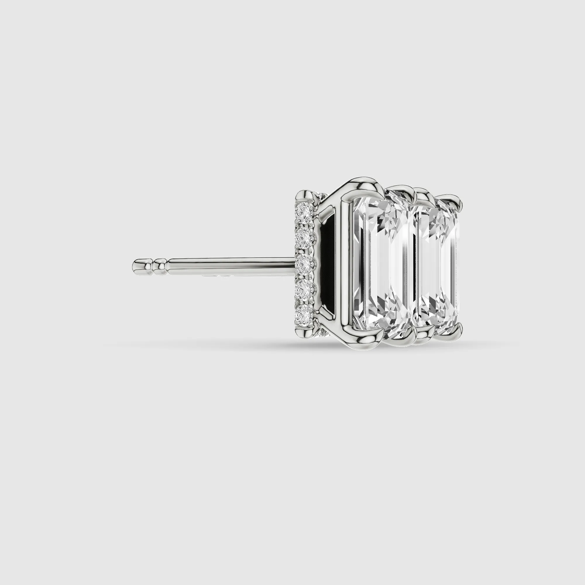 Hidden Halo Solitaire Lab Grown Diamond Studs-Emerald Cut
