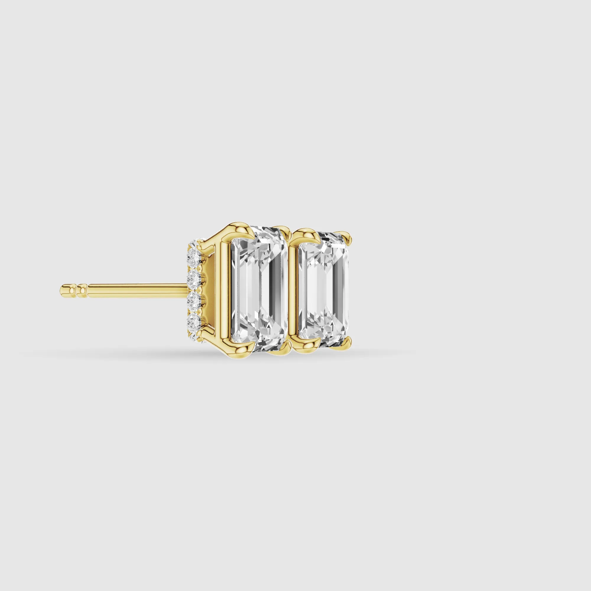 Hidden Halo Solitaire Lab Grown Diamond Studs-Emerald Cut