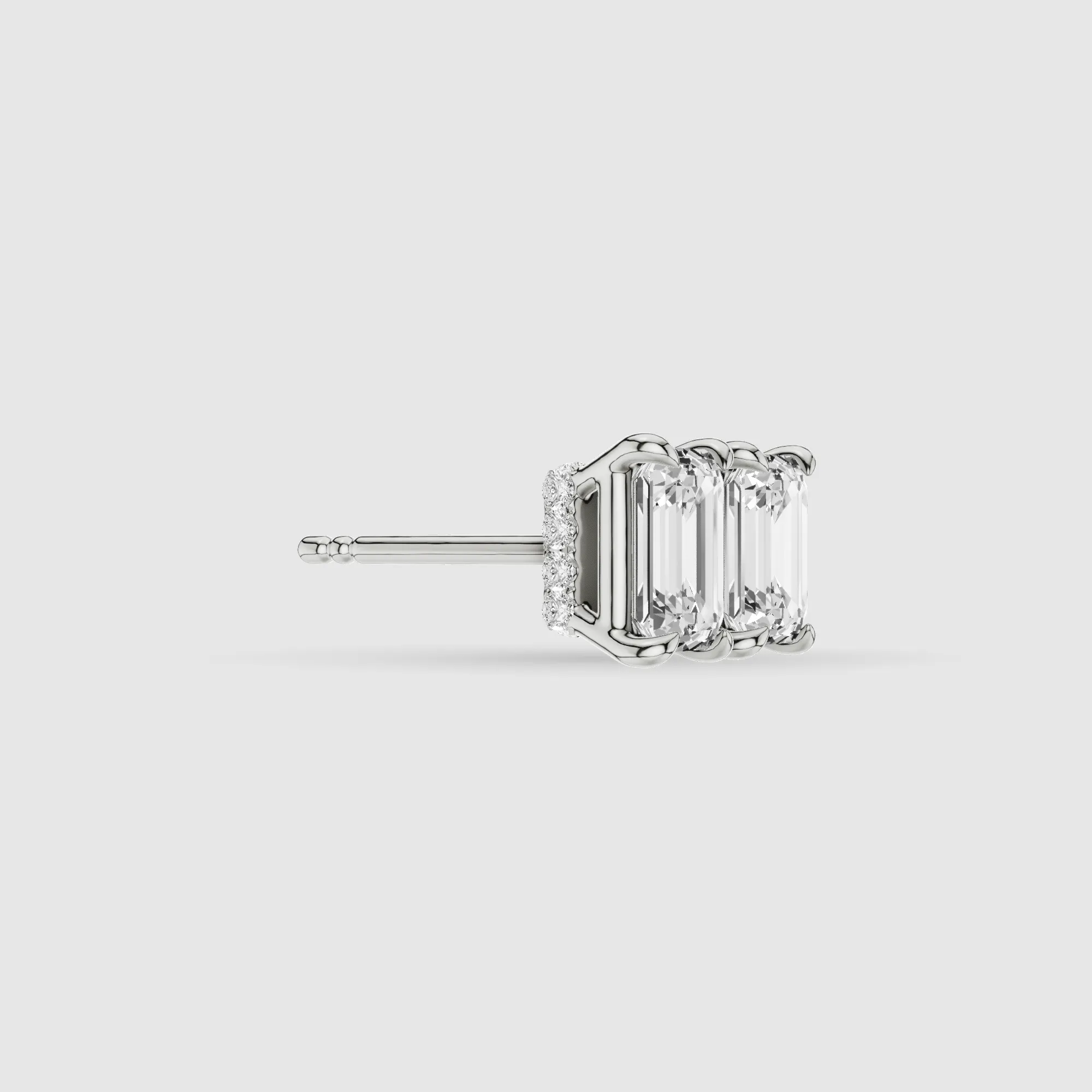 Hidden Halo Solitaire Lab Grown Diamond Studs-Emerald Cut